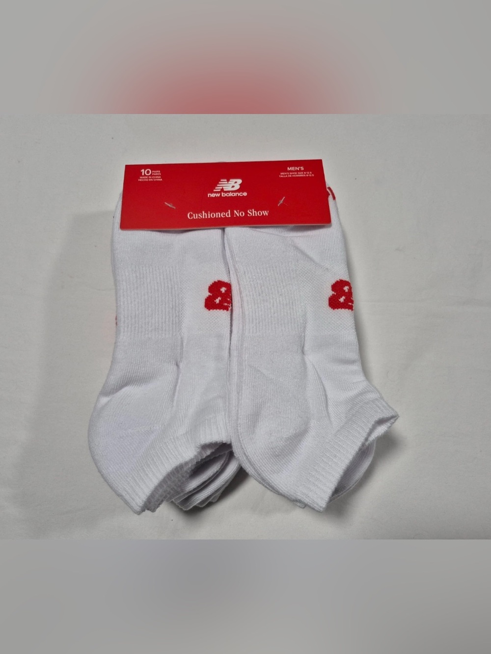 New Balance Men's Cushioned No-Show Socks - White with Red Logo